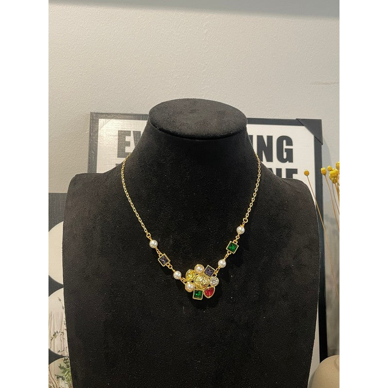 CC Color Crystal Flower Gold Necklace