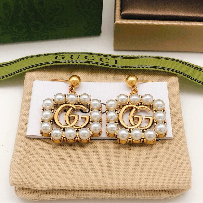 GG Pearl Drop Sqaure Earrings