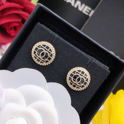CC Black & Gold Round Earrings