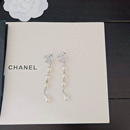 CC Pearl Drop Long Earrings