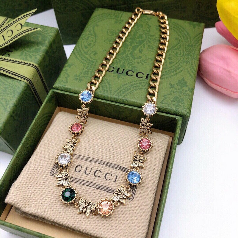 GG Color Crystal Gold Chain Necklace