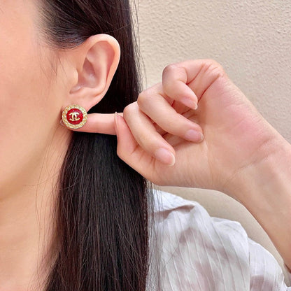 CC Vintage Red Gold Round Earrings