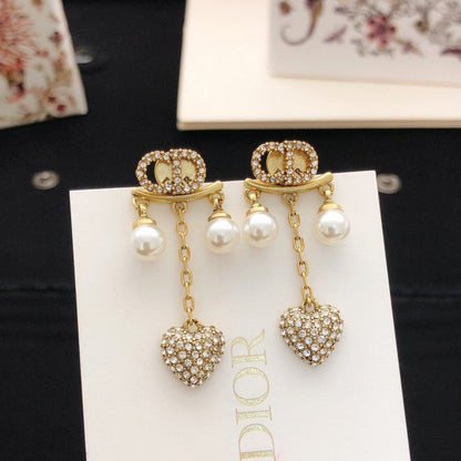 CD Diamond Heart Pearl Earrings