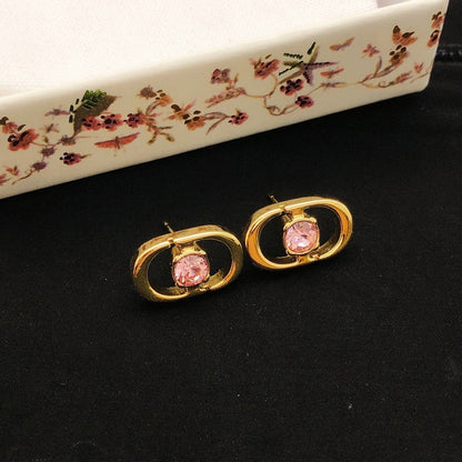 CD Pink Crystal Gold Earrings