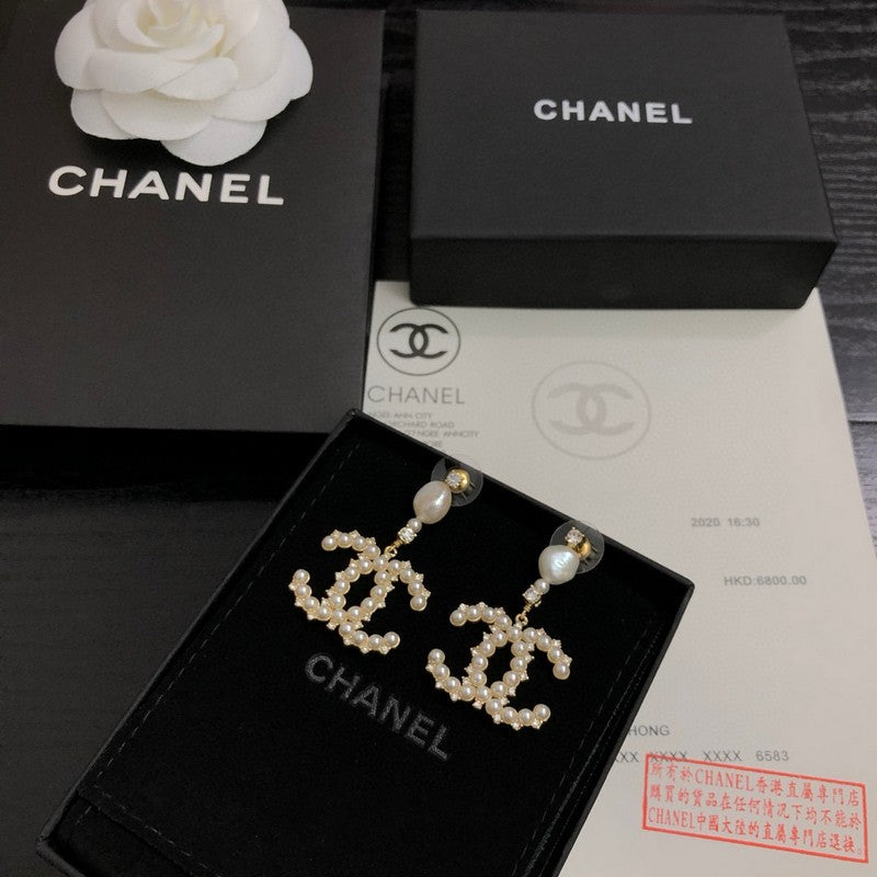 CC Pave Pearl Pendant Earrings