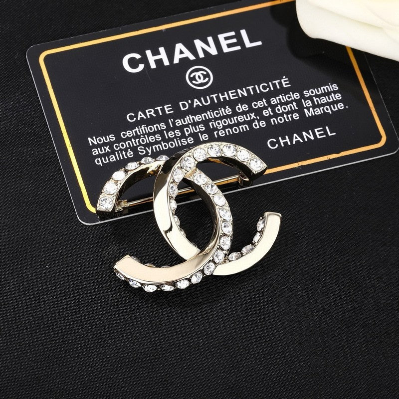 CC Pave Diamond Gold Brooch
