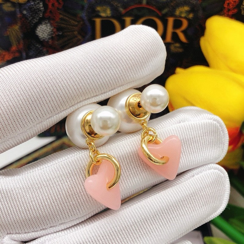 CD Pink Heart Drop Earrings