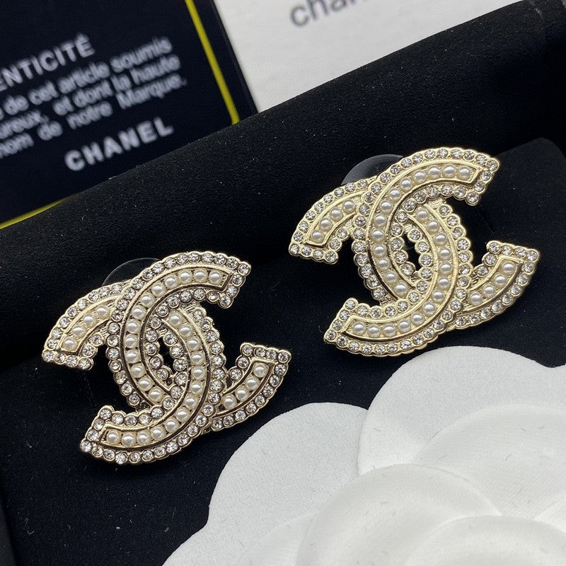 CC Pearl & Diamond Gold Earrings