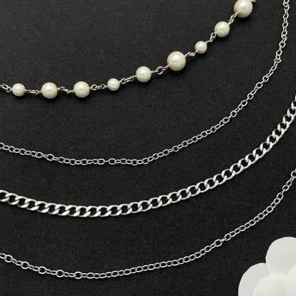 CC Red Flower Pearl Long Chain Necklace