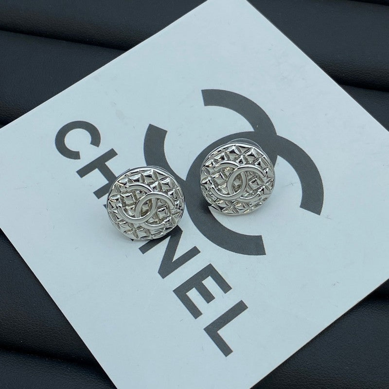 CC Round White Gold Earrings