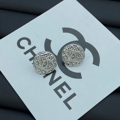 CC Round White Gold Earrings