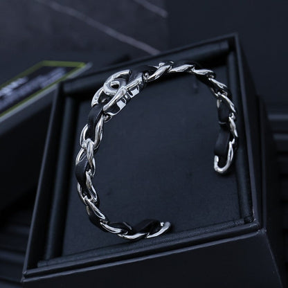 CC 25P Black Leather Open Cuff Bracelet