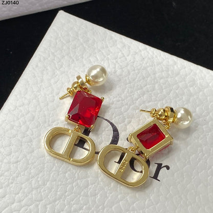 CD Red Crystal Pearl Earrings