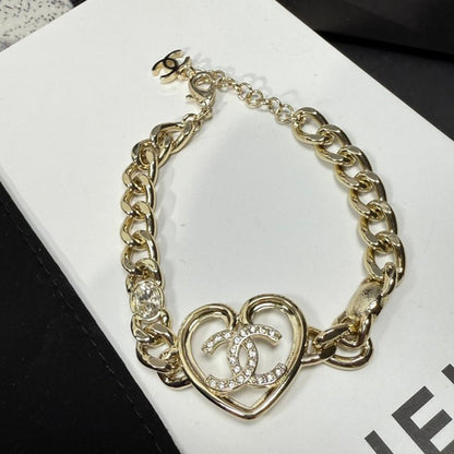 CC Heart Diamond Gold Chain Bracelet
