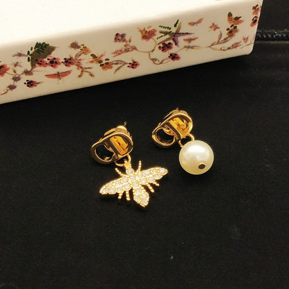 CD Bee Diamond & Pearl Earrings