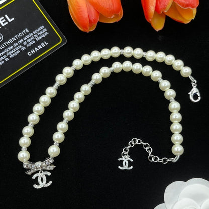 CC Bow Tie Pearls Necklace