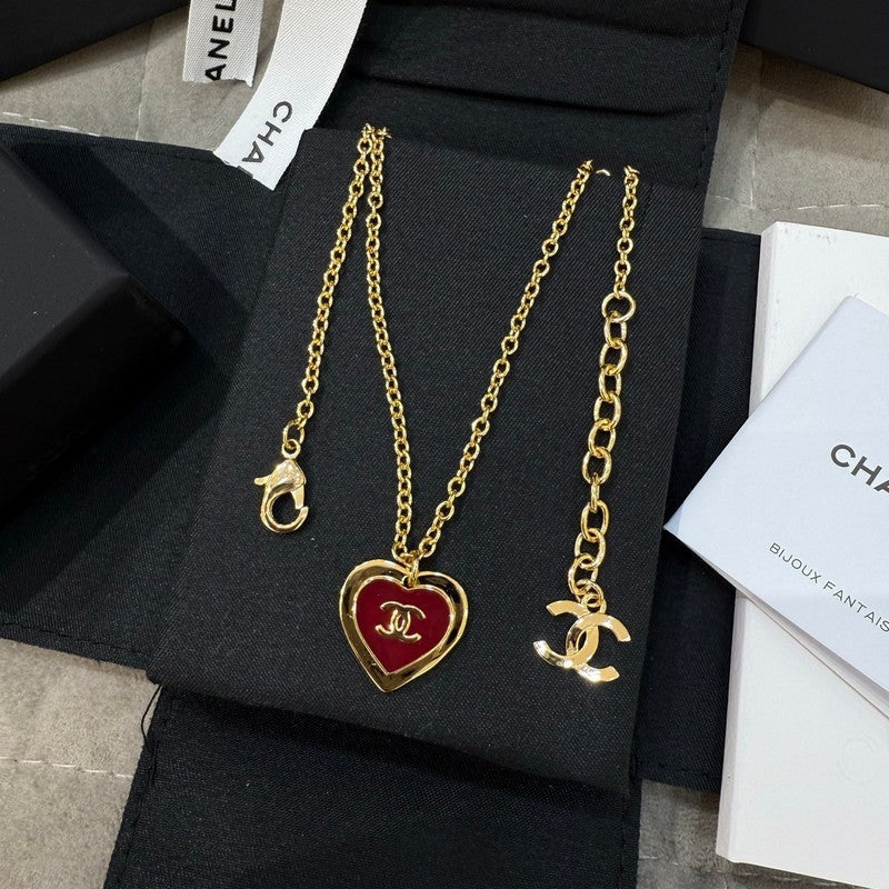 CC Black & Red Heart Gold Necklace