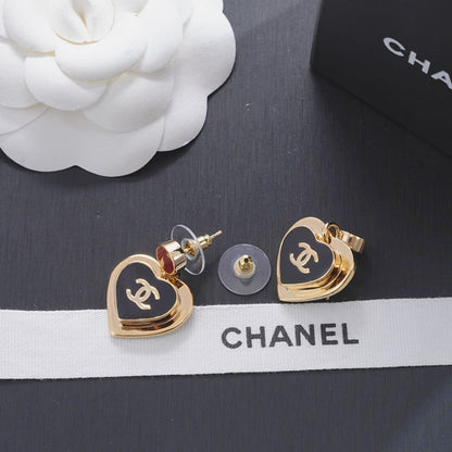 CC Black & Red Heart Gold Earrings