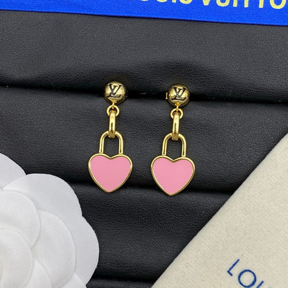 Louis Pink Heart Gold Earrings