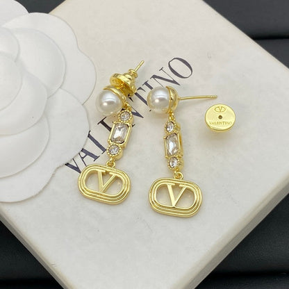 Vlogo Crystal Pearl Long Earrings