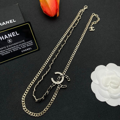 CC Black Leather Chain Necklace