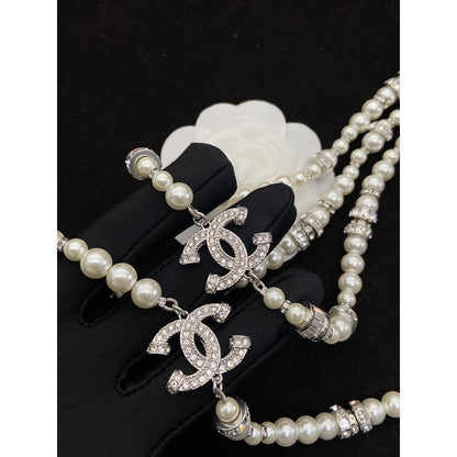 CC White Gold Pearl Long Necklace