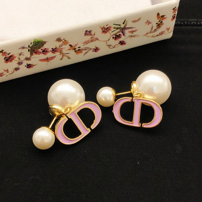 CD Tribales Pink Logo Pearl Earrings