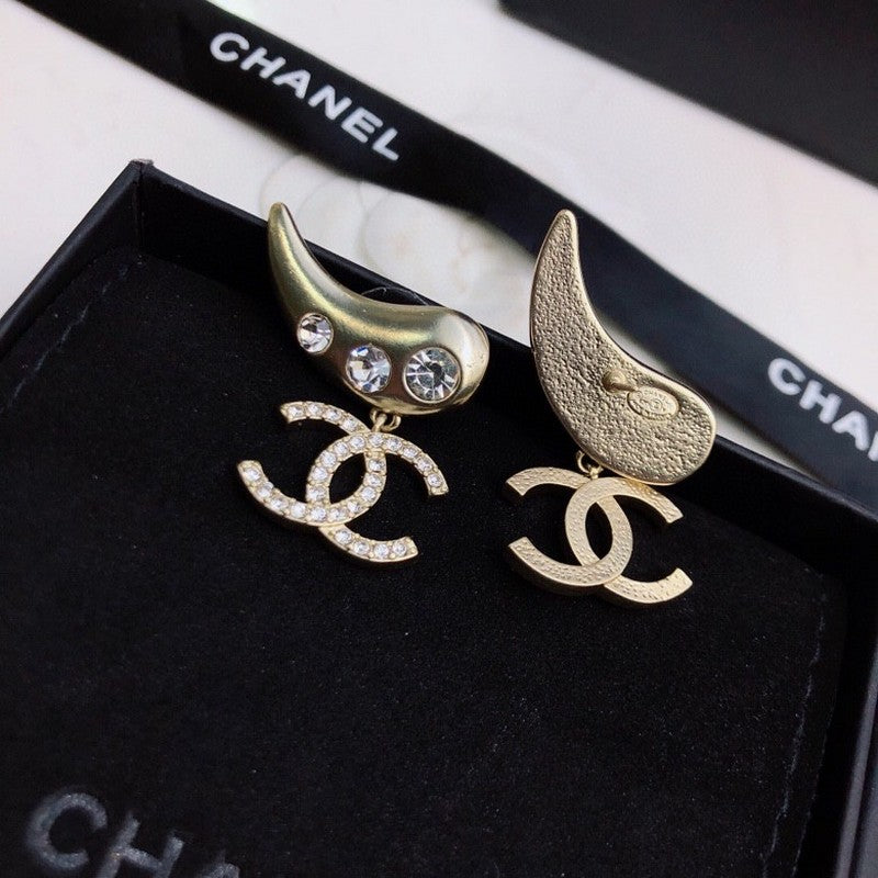 CC Feather Diamond Gold Earrings