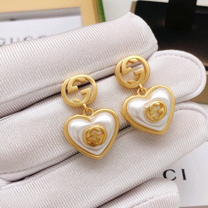 GG Heart Pearl Earrings