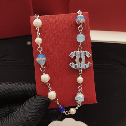 CC Blue & White Pearl Necklace
