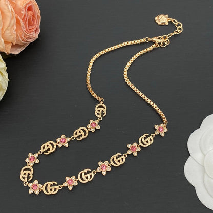 GG Interlocking G Pink Flower Necklace