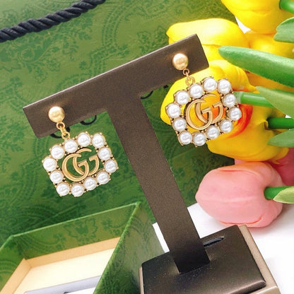 GG Pearl Drop Sqaure Earrings