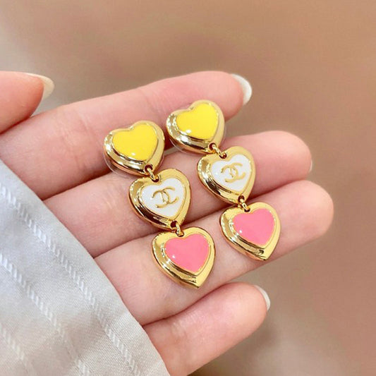 CC Three Heart Drop Earrings