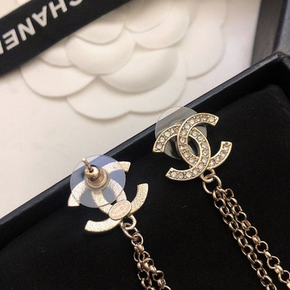 CC Pink Crystal Long Chain Earrings