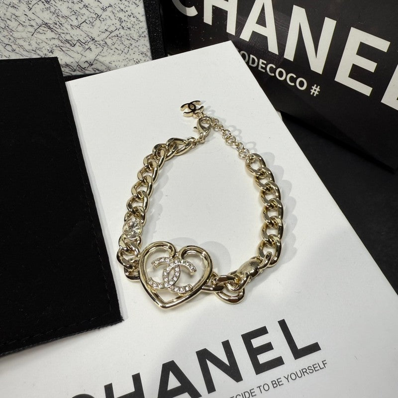 CC Heart Diamond Gold Chain Bracelet