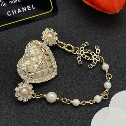 CC Pearl Heart Chain Brooch