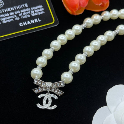 CC Bow Tie Pearls Necklace