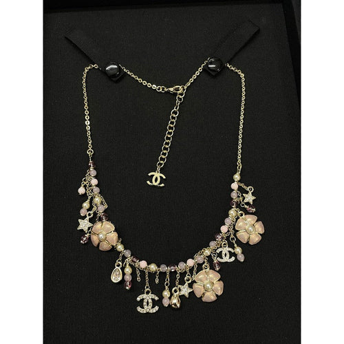 CC Pink Enamel Camellia Pearl Necklace
