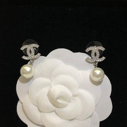 CC Diamond & Pearl Drop Earrings