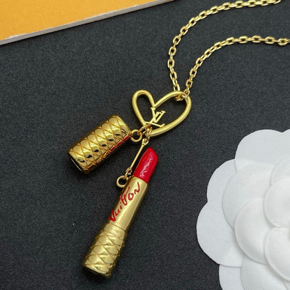 Louis Lipstick Heart Gold Necklace