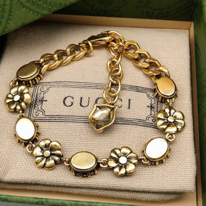 GG Color Crystal Flower Gold Chain Bracelet
