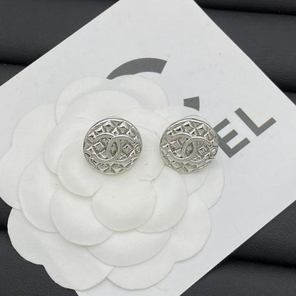 CC Round White Gold Earrings