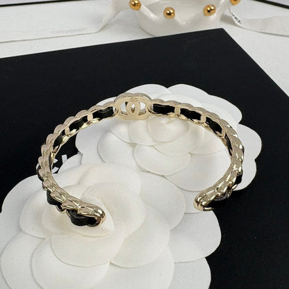 CC Black Leather Cuff Bracelet