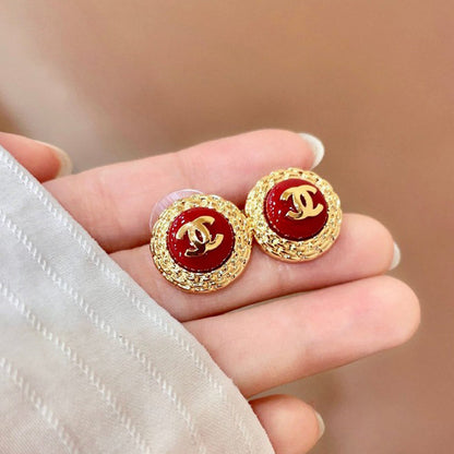 CC Vintage Red Gold Round Earrings
