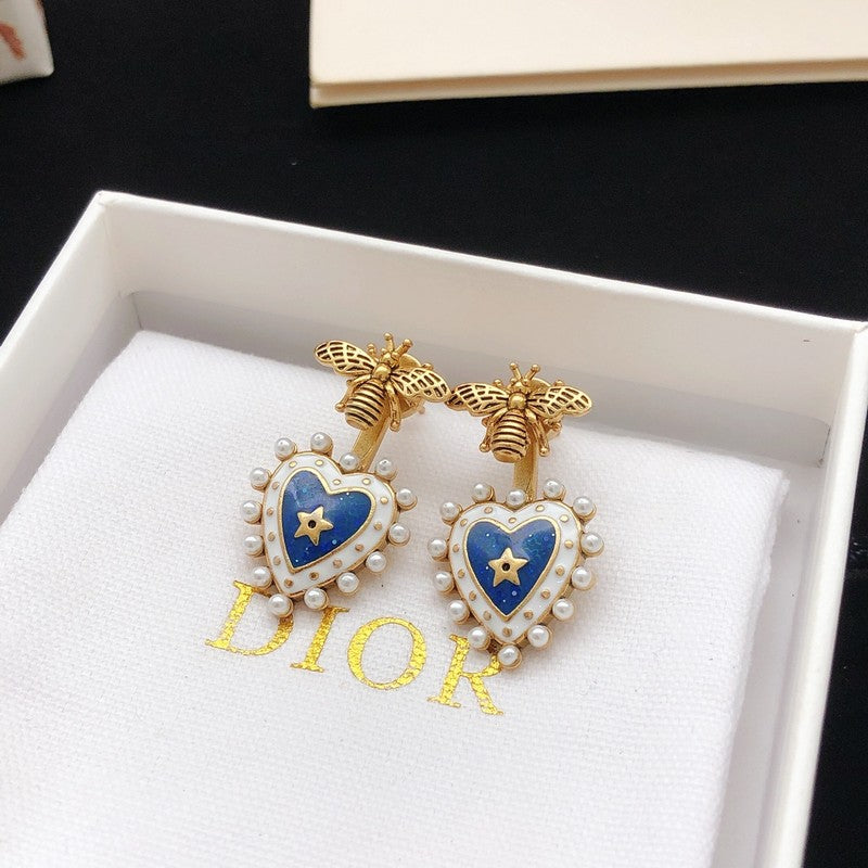 CD Bee Blue Heart Drop Earrings