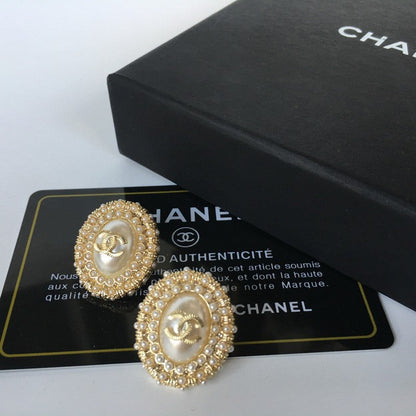 CC Pearl & Diamond Oval Earrings