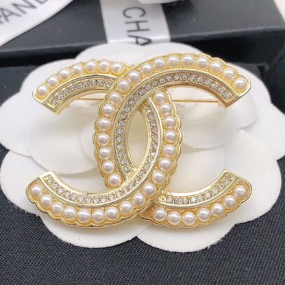 CC Pearl & Diamond Gold Brooch