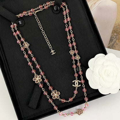 CC 26C Pink Crystal Long Necklace