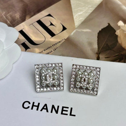 CC Diamond & Pearl Square Earrings