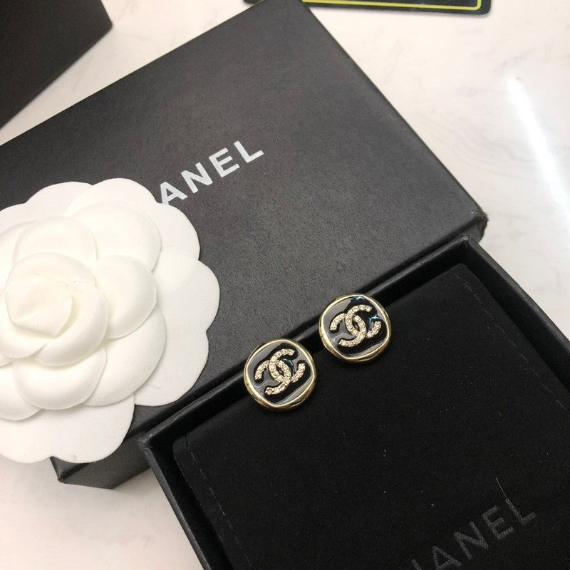 CC Black & White Diamond Gold Earrings